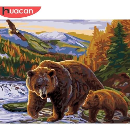 HUACAN Paint By Number Bear Drawing On Canvas Gift DIY Pictures By Numbers Animals Kits Hand Painted Painting Art Home Decor