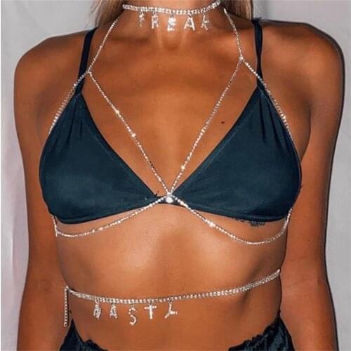 Ins Multilayer Rhinestone Letter Pendant Personality Anklet Fashion Ladies Nightclub NYSTY Sexy Body Chain Waist Accessories