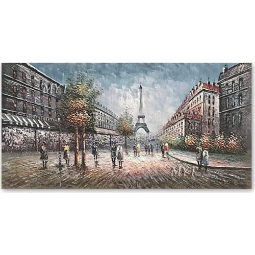 No Frame Paris Street Scenery Oil Painting Picture 100% Hand-painted Hot Selling Wall Decor Artwork Figures Paintings Art