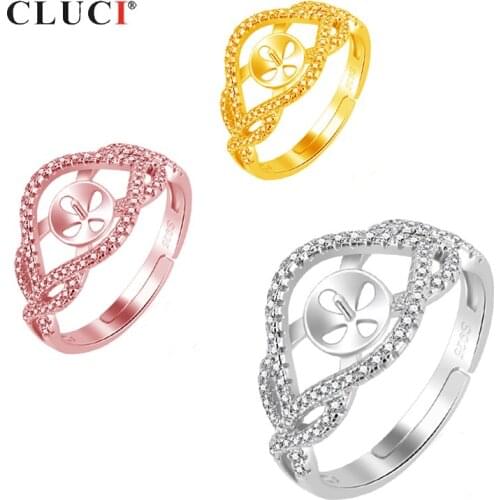 CLUCI 925 Sterling Silver Twisted Geometric Pearl Ring Mounting Zirconia Engagement Ring Jewelry Gift for Women SR2117SB