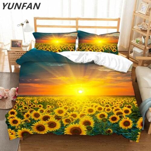Sunflower 3D Bedding sets twin full queen king Quilt Cover Pillow Case 3pcs single double duvet cover sets sunset bedclothes
