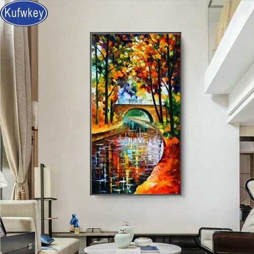 Colorful abstract full square round diamond painting Fall Leaf River mosaic Patterns 5d cross stitch diy diamond embroidery