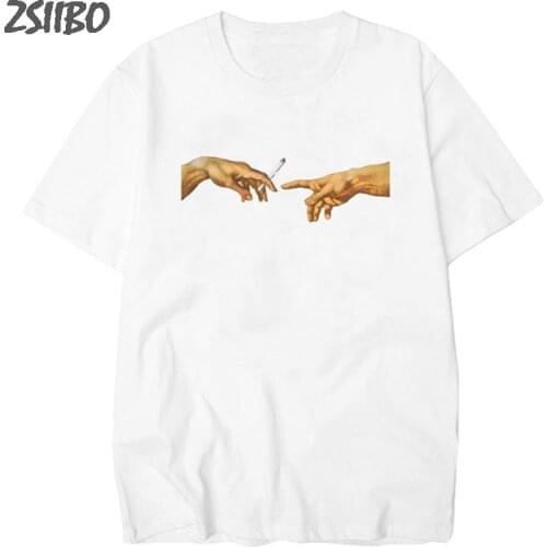 T shirt Summer Men tshirt You Looked Like Heaven and I Felt Like Hell Michaelangelo the Last Judgement Hands drop shipping M-3XL