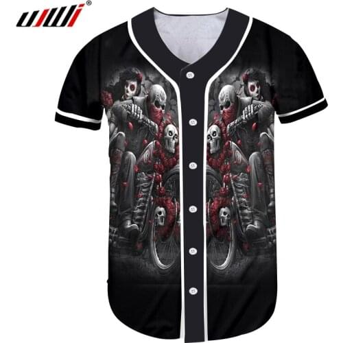 UJWI BuTTon T shirt Mens New Rose motorcycle skull 3D Printed Baseball T-shirt Man Hiphop Sportswear Uniforms