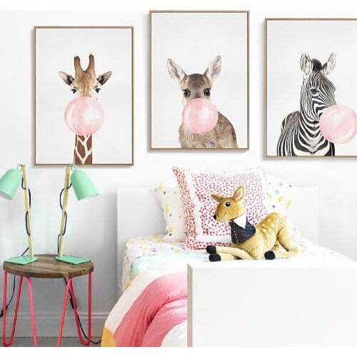 Modern Room Wall Art Bubble Gum Animal Set of 8 Prints Nursery Inspirational Painting No Frame Pictures