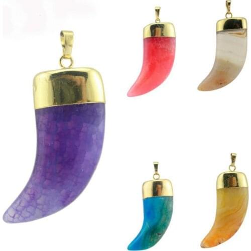Natural Agate Chalcedony Mace Pendant Pendant Golden Chalcedony Horn Pendant DIY Necklace Jewelry Sweater Chain Accessories