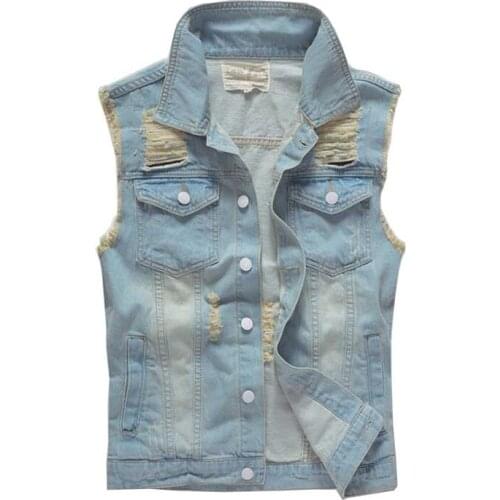 New Fashion Korean Style Ripe Denim Vest Men Retro Sleeveless Jacket Slimming Retro Jeans Vest Cotton Waistcoat Plus Size M-5XL