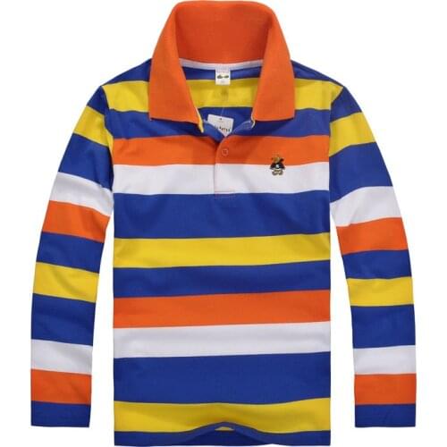 Autumn Children Clothes Teenagers Boys Stripes Long Sleeve Shirt Fashion Sport Polo Shirts Spring Big Boy Costume