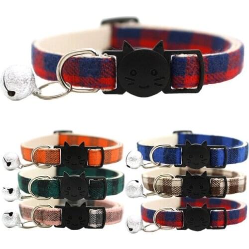 Pet Collar Grid Style Safety Collar Bell Necklace Cat Collar Cat Bow Collar