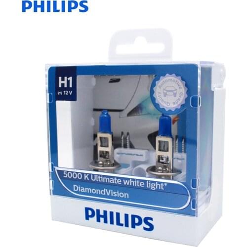 Philips 100% Original H1 12V 55W Diamond Vision 5000K Xenon White Car Halogen Headlight Auto Bulbs Lamps 12258DVS2, Pair
