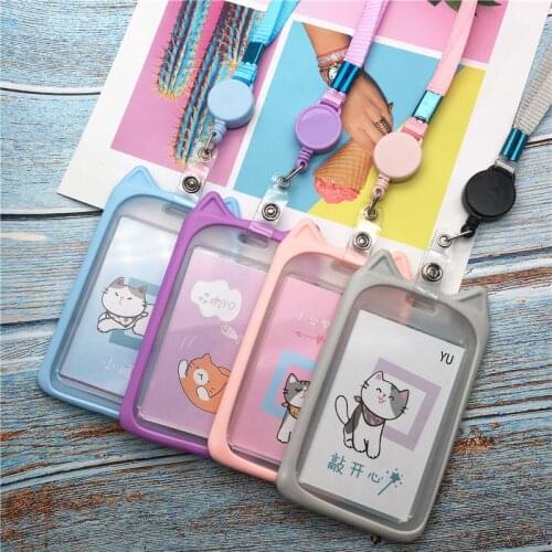 Silicone Transparent Retractable Lanyard Neck Strap Badge Holder Credit Card ID Holders Name Card Badge Clip Office Supplies