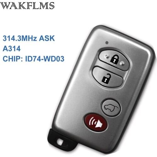 Sliver 4 Buttons With Panic 314.3MHz PCB Number A314 ID74-WD03 Smart Key Keyless Go / Entry For Toyota Highlander / Kluger 2012