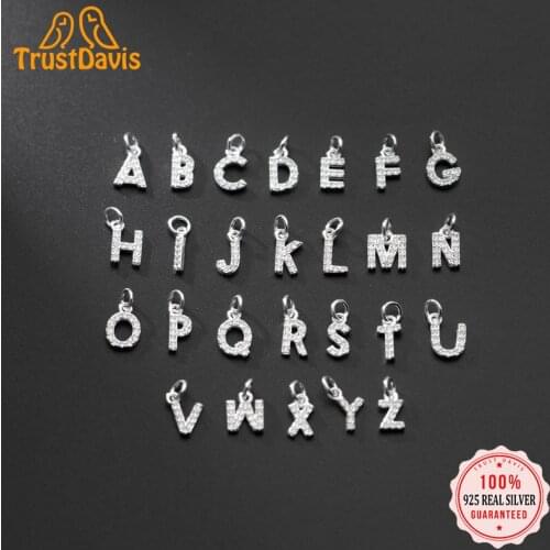 TrustDavis Real 925 Sterling Silver Simple 26 Letter Shiny CZ Pendant DIY Accessories For Women Wedding Fine S25 Jewelry DZ423