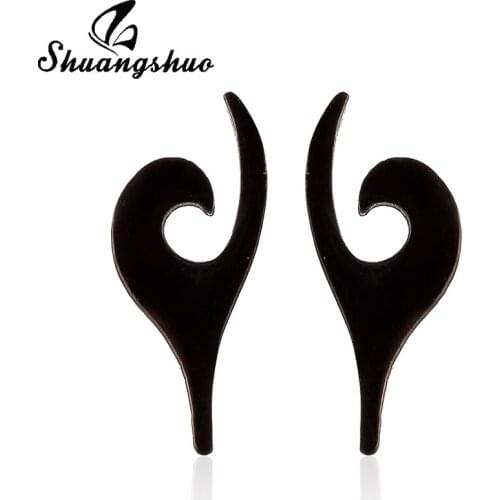 Shuangshuo Natural Wave Ear Studs Simple Fashion Minimalist Ocean Wave Stud Earrings for Women Stainless Steel Jewelry