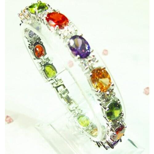 SHUNXUNZE Wedding charms bracelet bangle for women dropshipping Morganite Red Purple Peridot Cubic Zirconia Rhodium Plated R667
