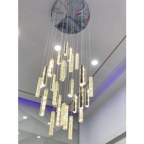 Modern Luxury Golden Silver LED Crystal Chandelier Nordic Duplex Building Spiral Staircase Chandelier Dining Room Art Chandelier
