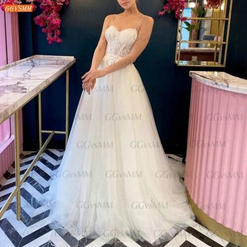 BOHO Wedding Dresses Ivory 2021 Lace Up White vestido de noiva A Line Custom Made свадебные платья Tulle Appliques Bridal Gowns