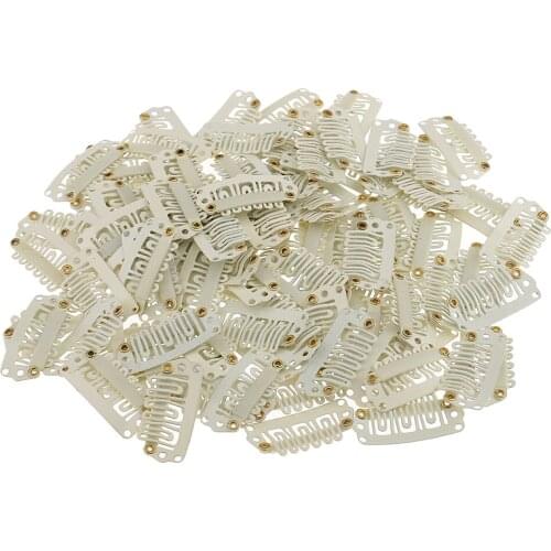 Pack of 200 pcs U Shape 28mm Snap Clips for Feather Hair Extensions Wigs Weft Hairpiece Accessories Beige Coffee