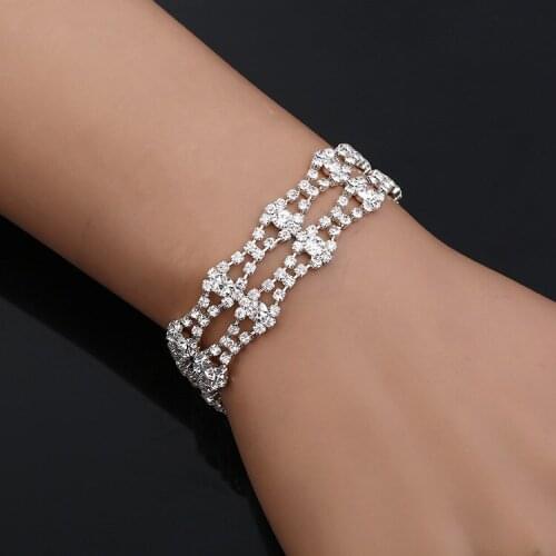 Factory Price 2017 Classic Crystal Pave Link Bracelet Bangle Fashion Full Rhinestone Jewelry Women for Wedding Party 1707192