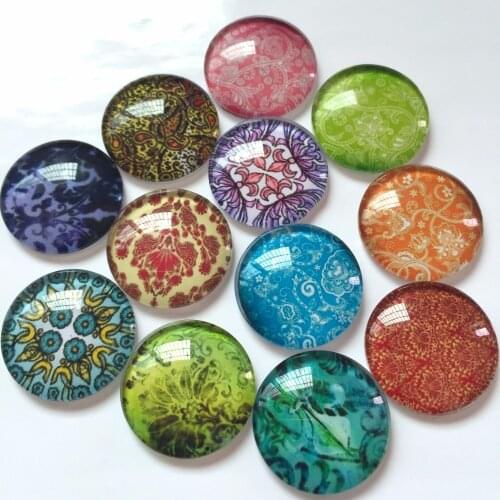 ZEROUP 10pcs Glass Cabochons Mixed Round Pattern Cabochon Jewelry Finding Fit Flatback Base Supplies for Jewelry 20mm 25mm TP002