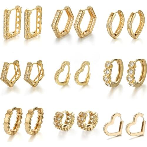 Top Quality Geometric Crystal CZ Zircon Korea Earrings 2020 New Trendy Heart Statement Small Hoop Earring Female Wedding Jewelry