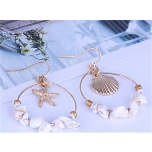 Sea Shell Earrings For Women Gold Color Trendy Metal Shell Cowrie Statement Dangle Earrings 2021 New Summer Beach Jewelry