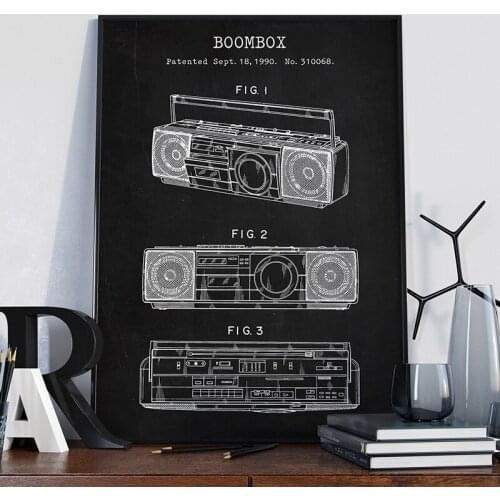 Boom Box Cassette Player Art Poster Picture Prints Home Decor Vintage Blueprint Canvas Painting Gift idea Music Decoration