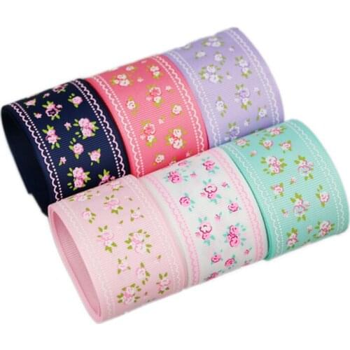 10 yards/lot) Rose Flower grosgrain DIY ribbon printed lovely floral series ribbons