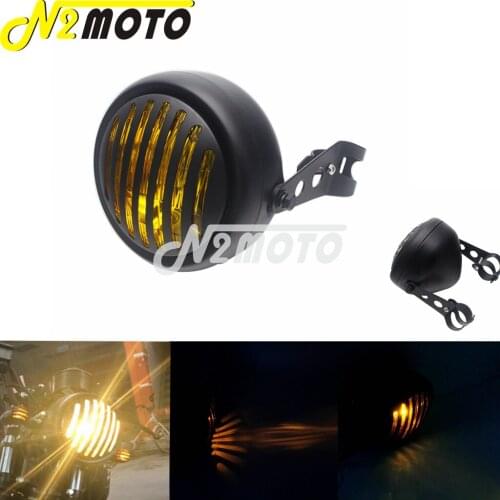 12V Black Metal Retro Motorcycle Front Headlight For Harley Honda Yamaha Suzuki Kawasaki Chopper Cafe Racer Amber Head Lamp