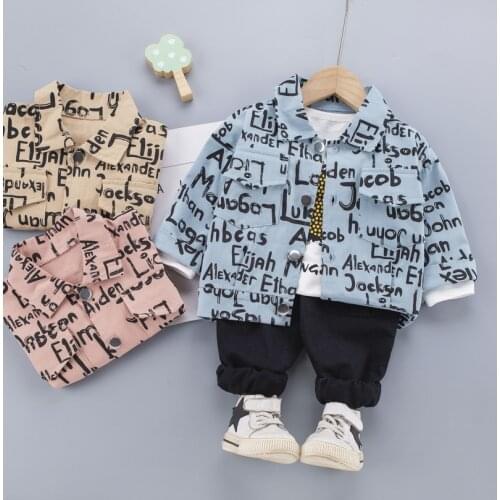 2 pieces of boy clothes sports suit children suit kids sports boy full printed letters hooded top jeans casual wear