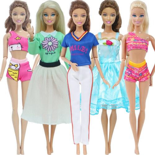 5 Pcs/Set Mix Style Doll Clothes 2 Sets Swimwear Swimsuit + 2 Pcs Fashion Dresses + 1 Pcs Daily Outfit Clothes for Barbie Doll