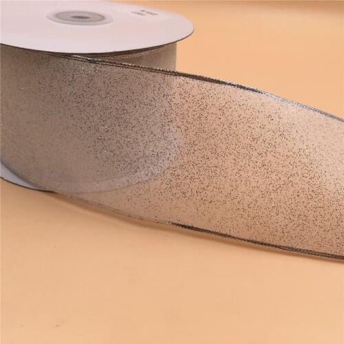 63MM X 25 Yards Sparkling Silver Organza Wire Edge Ribbon for Birthday Decoration Gift Wrapping 2-1/2"