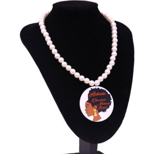 Abadon Authentic Educated Natural Royal Black Girl Painted Natural Wooden Necklaces Black Girl Magic Rock Pearl Choker Necklace