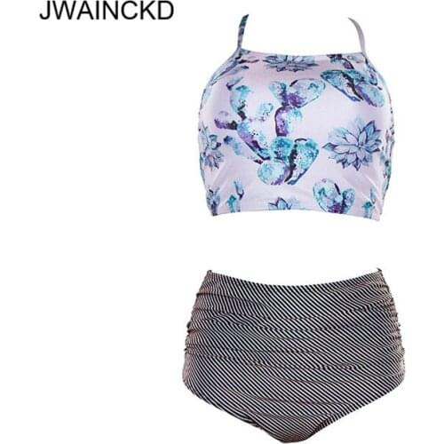 JWAINCKD Bikini 2018 Mujer Push Up Bikinis Set Print Swimsuit Female Backless Strap Warp String Swimwear High Waist Swim Biquini