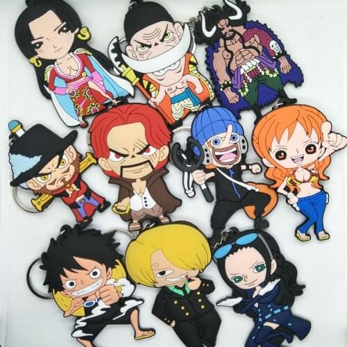 One Piece luffy Keychain Double Sided Key Chain PVC Pendant Anime Accessories Cartoon Key Ring soft rubber Toys