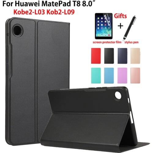 For Huawei MatePad T8 8.0 Case Cover Kobe2-L03 KOB2-L09 Funda Tablet Soft Back Silicone PU Leather Stand Shell Coque Capa +Gift