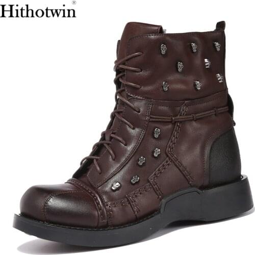 European and American leather boots Martin boots tooling boots mens high-top cotton shoes thick bottom locomotive medium tube m