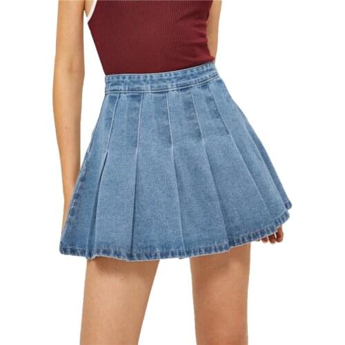 Denim Mini Skirt For Women High Waist Pleated Skirt Elegant Ladies Fashion Streetwear Party Club Girl Clothes