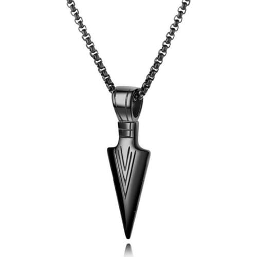 Stainless Steel Men Punk Rock Black Spear Pendant Necklace Jewelry Gift For Him with Chain