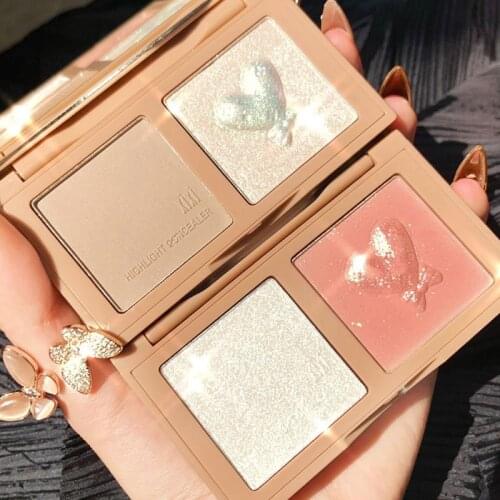 2 Color Glitter Shimmer Eyeshadow Palette Metallic Luminous Highlighter Face Makeup With Double Head Brush Cosmetic Beauty TSLM1