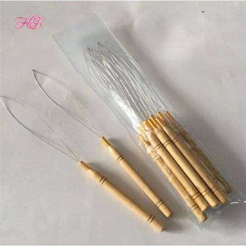 Loop Hook Needles 50Pcs Pulling Loop Needle Tools Used For Feather Hair Extension Tools Wooden Handle Micro Bead Loader Tool