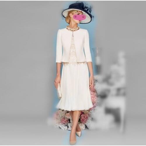 Cusom made Two Pieces Mother of the Bride Dresses Knee Length with Jacket Mother Dresses High Quality Wedding Party Evening Gown