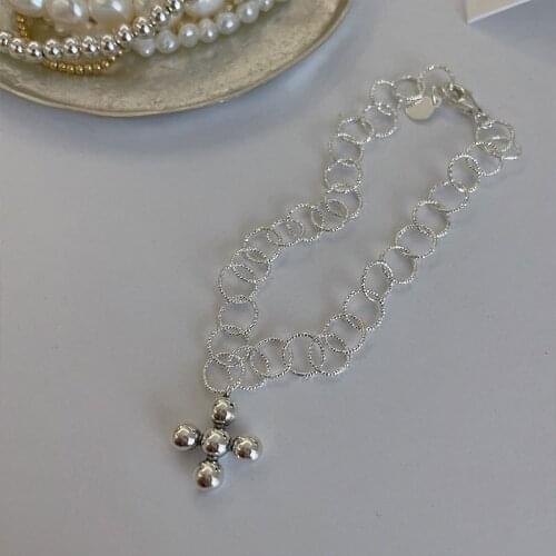 Origin Summer Street Style Hollow Out Silver Color Round Bead Cross Charm Bracelet for Women Delicate Chain Bracelet Jewellery