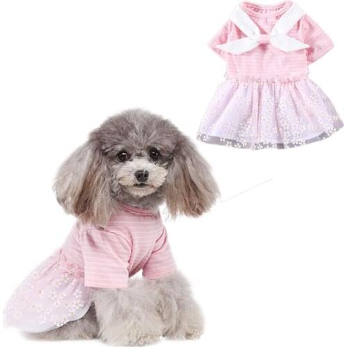 Pink Yellow Strips Dog Dress Princess Cotton Bow Knot Skirt Flower Tulle Dresses For Small Dogs Summer Pet Clothes Chihuahua Pug