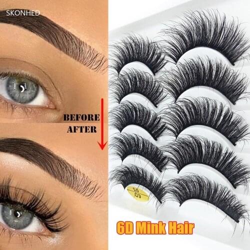 Handmade 5 Pairs 3D/6D Faux Mink Hair False Eyelashes Wispy Fluffy Crisscross Natural Long Lashes Eye Makeup Extension Tools