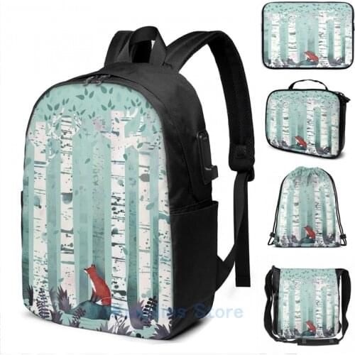 Funny Graphic print The Birches USB Charge Backpack men School bags Women bag Travel laptop bag