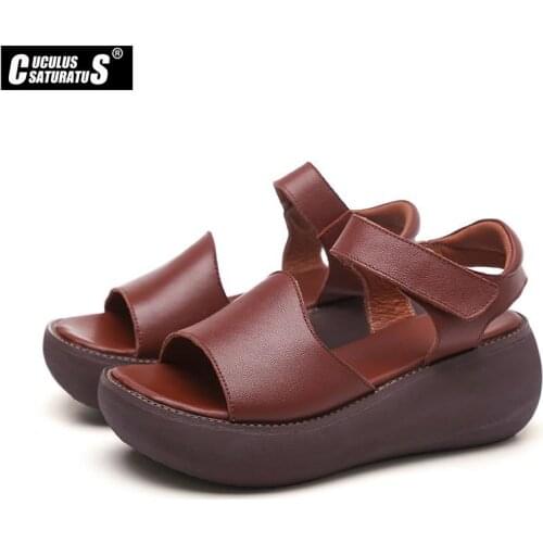 Cuculus summer womens shoes Wedges sandals female open-toe Genuine leather sandals women casual Roman style ladies Flat Sandals