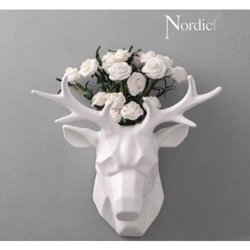 3D Resin Deer Head Sculpture Wall Hanging Statue Decoration for Flower Arranging Garden Decorative Ornament Artwork Craft