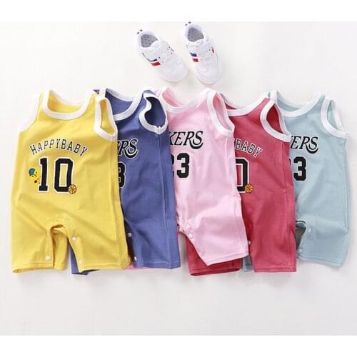 2021 Cotton Baby Boys Sports Basketball Clothes Romper Sleeveless Baby Clothe 1 Pcs Babi Girl Boy Summer Unisex Babys Clothing