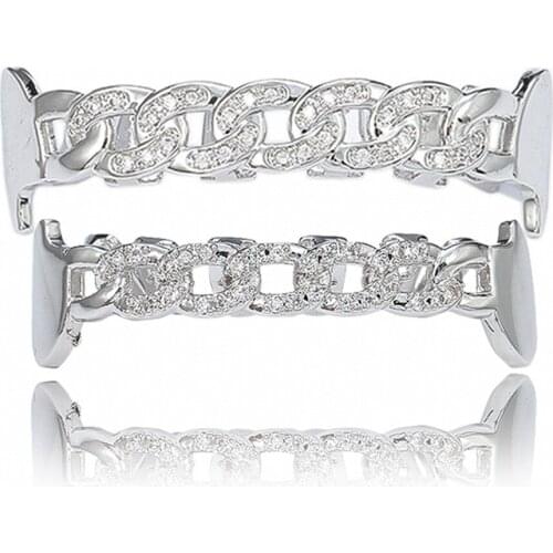 Gold Silver Color Iced Out Gold Grillz Crystal Jewelry Top Bottom Grills Teeth Body Jewelry Hip Hop Bling AAA Cubic Zircon